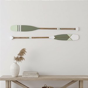 Kit 2 Remos Decorativos Ponta Branca e Verde 130 cm Decoração Náutica Praia