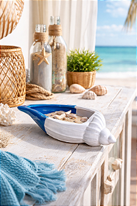 Concha Branca e Azul em Cerâmica 20cm