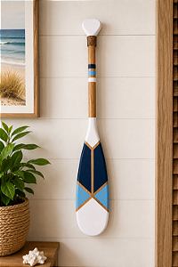 Remo Decorativo Azul Marinho, Azul Claro e Ponta Branca 55 cm em Madeira