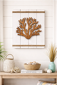 Quadro Náutico Branco Coral em Madeira Decoração Náutica Praia