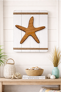 Quadro Náutico Branco Estrela em Madeira Decoração Náutica Praia