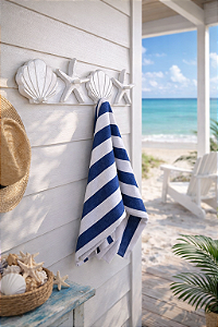 Cabideiro Conchas e Estrela Branco em Madeira 66x17x9 cm