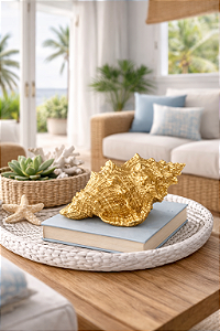 Enfeite Concha Dourada em Cerâmica 17,5x11,5x9