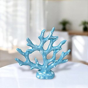 Enfeite Decorativo Coral Azul Claro em Cerâmica 18,5x20x5,5 Decoração náutica