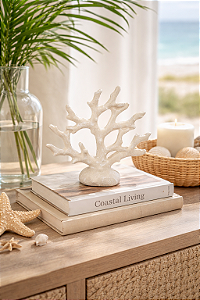 Enfeite Decorativo Coral Bege em Cerâmica 18,5x20x5,5 Decoração náutica