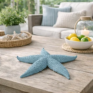 Enfeite Estrela do Mar Azul Claro em Cerâmica 28x29x4