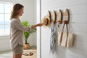 Porta Chaves e Cabideiro Pranchas Listras 40 cm Decoração Casa de Praia