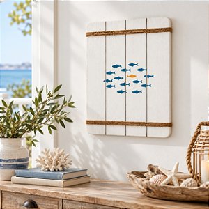 Quadro Decorativo Peixe Dourado em Madeira Decoração Náutica Praia