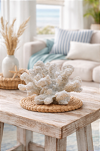 Enfeite Coral Branco em Resina 8x13x12 cm