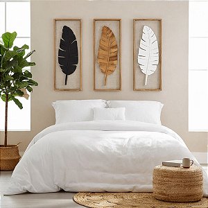 Kit 3 Quadros com Linho Folhas de Bananeira 100x35cm Decoração de Parede