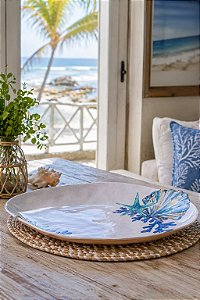 Travessa Oval Náutica Branca em Melamina 5x43x31 cm