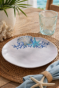 Prato Náutico Branco e Azul em Melamina 3x29,5x29,5 cm