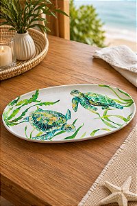 Travessa Náutica Branca e Verde em Melamina 3x48x29 cm