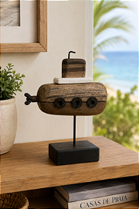 Enfeite Submarino Rústico em Madeira 17x14x6 cm