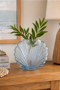 Vaso Concha Azul em Vidro 17x19x9 cm