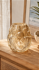 Vaso Conchas Âmbar em Vidro 20x18x18 cm