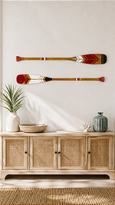 Kit 2 Remos Ponta Preta e Ponta Vermelha 130 cm Decoração Náutica Praia