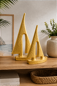 Enfeite Veleiro Dourado Grande em Cerâmica 26x18x8 cm