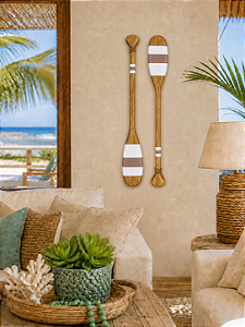 Kit 2 Remos Decorativos Brancos Linhas 55 cm Decoração Náutica Praia