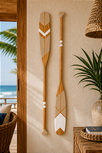 Kit 2 Remos Bege e Branco 130 cm Decoração Náutica Praia