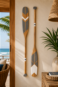 Kit 2 Remos Cinza e Branco 130 cm Decoração Náutica Praia