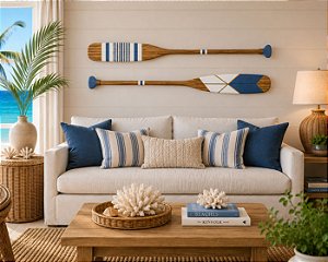 Kit 2 Remos Azul Marinho e Branco Listrado 130 cm Decoração Náutica Praia