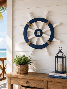 Enfeite Timão Branco e Azul 45 cm Decoração Náutica de Parede
