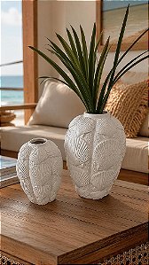 Kit 2 Vasos Decorativos Brancos Conchas em Cerâmica