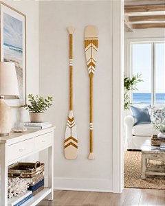 Kit 2 Remos Flecha Bege e Branco 100 cm Decoração Náutica Praia