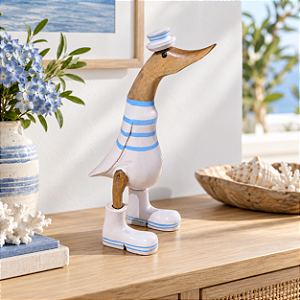 Enfeite Pato Marrom, Branco e Azul Claro com Botas 32 cm