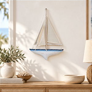 Enfeite Veleiro Azul e Branco 42 cm Decoração Náutica de Parede