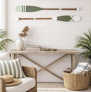Kit 2 Remos Decorativos Ponta Branca e Verde 100 cm Decoração Náutica Praia
