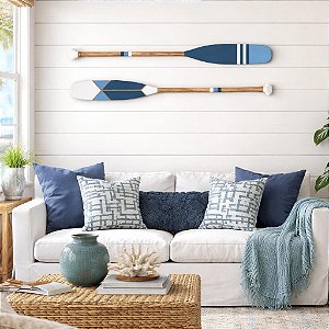 Kit 2 Remos Decorativos Ponta Branca e Azul 100 cm Decoração Náutica Praia