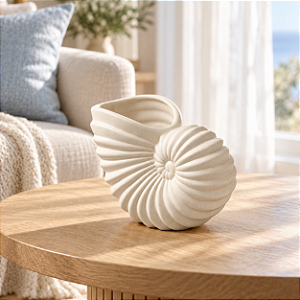 Vaso Decorativo Nautilus Branco em Cerâmica