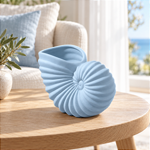Vaso Decorativo Nautilus Azul Claro em Cerâmica