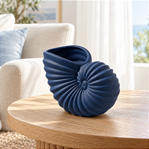 Vaso Decorativo Nautilus Azul Marinho em Cerâmica