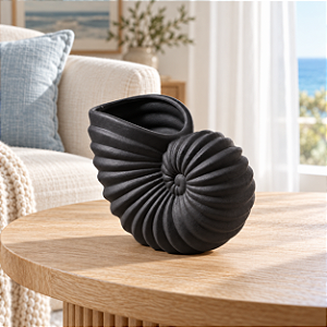 Vaso Decorativo Nautilus Preto em Cerâmica