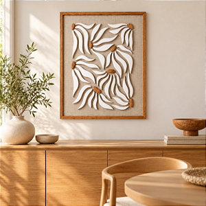 Quadro Margaridas em Alto Relevo 64x52 cm em Madeira e Linho