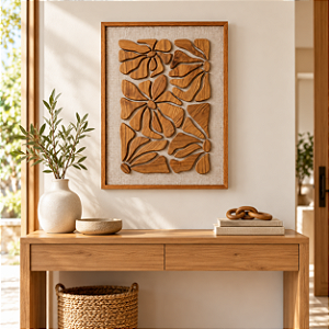 Quadro Flor Pétalas em Alto Relevo 64x52 cm em Madeira e Linho