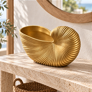 Vaso Decorativo Concha Dourado em Cerâmica 18x29x15 cm
