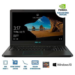 Notebook Gamer Asus AMD Ryzen 5 3500U, 8GB, 1TB, NVIDIA GTX1050 4GB, Windows 10 Home, 15.6´, Preto/Azul - M570DD-DM122T