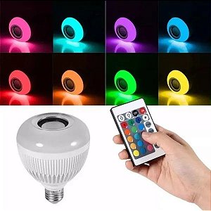 Lampada Led Rgb C/ Bluetooth Caixa De Som E Controle Remoto