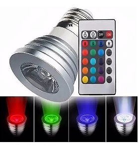 Lâmpada Led 16 Cores Rgb + Controle 24 Funções 3w E27 Spot