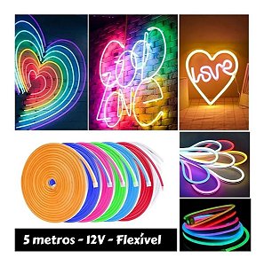 Mangueira Fita Led Neon Colorida 5 Metros Com Fonte 12v 3a