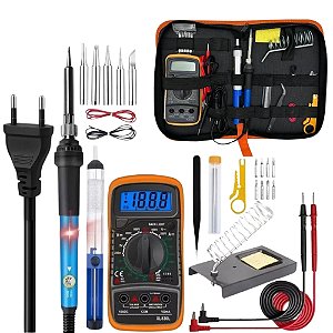 Kit Ferro Solda E Sugador + Multimetro Estanho 60w 220v