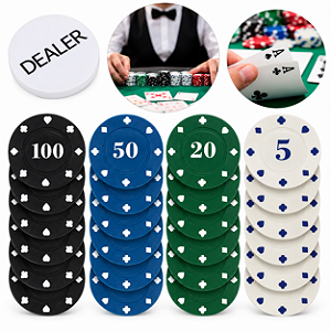 Fichas Jogo De Poker Profissional C/ Numeração 100 Peças