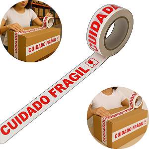 Rolo De Fita Adesiva Durex Cuidado Frágil 300 Metros