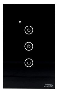 Interruptor Inteligente Wifi Wirelles 3 Botões Alexa Preto