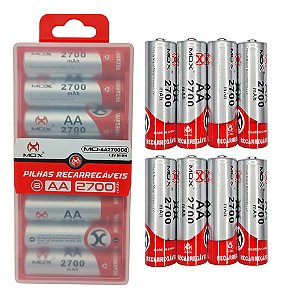 Case C/ 8 Pilhas Aa 2700mah Pilha Mox Recarregável 1.2v
