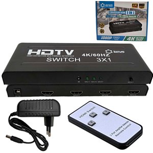 Switch Conversor Hdmi 4k Profissional 3x1 C/ Controle Remoto